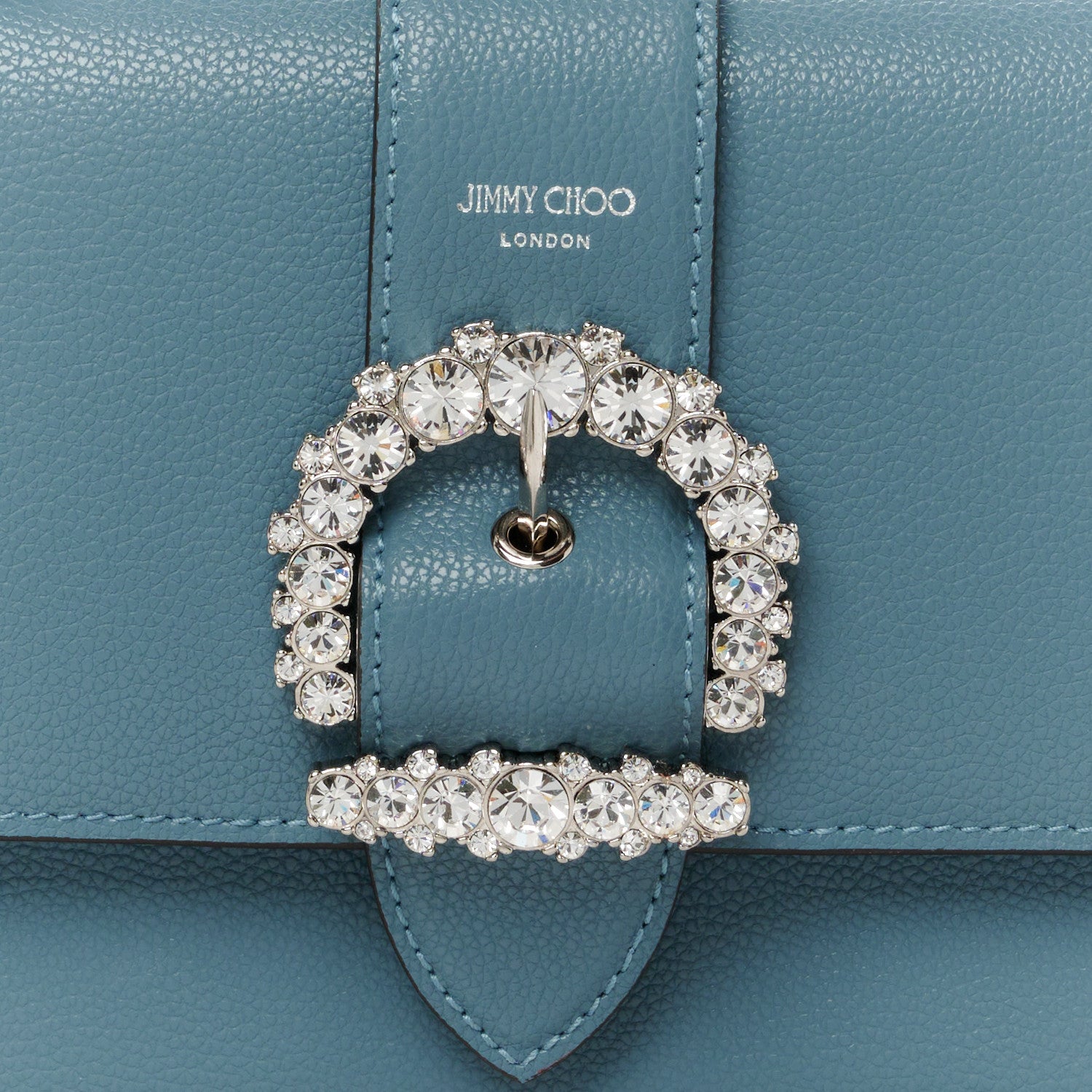 Jimmy Choo Calfskin Crystal Cheri Wallet on Chain Bag Blue 7 of 9