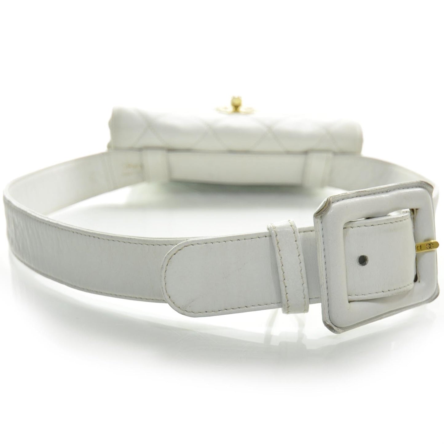 Lambskin Flap Waist Belt Bag White 75 30