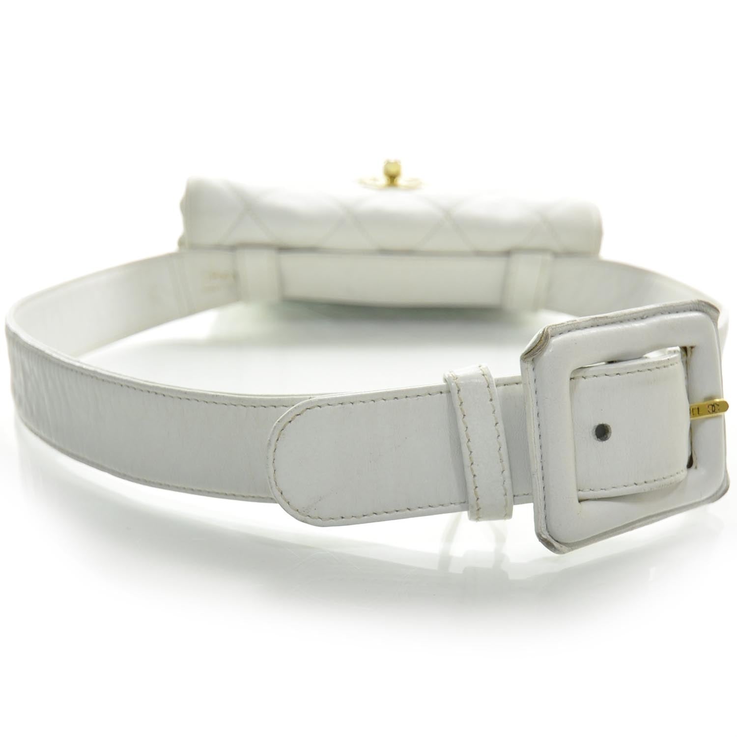 Chanel Lambskin Flap Waist Belt Bag White 75 30 4 of 11