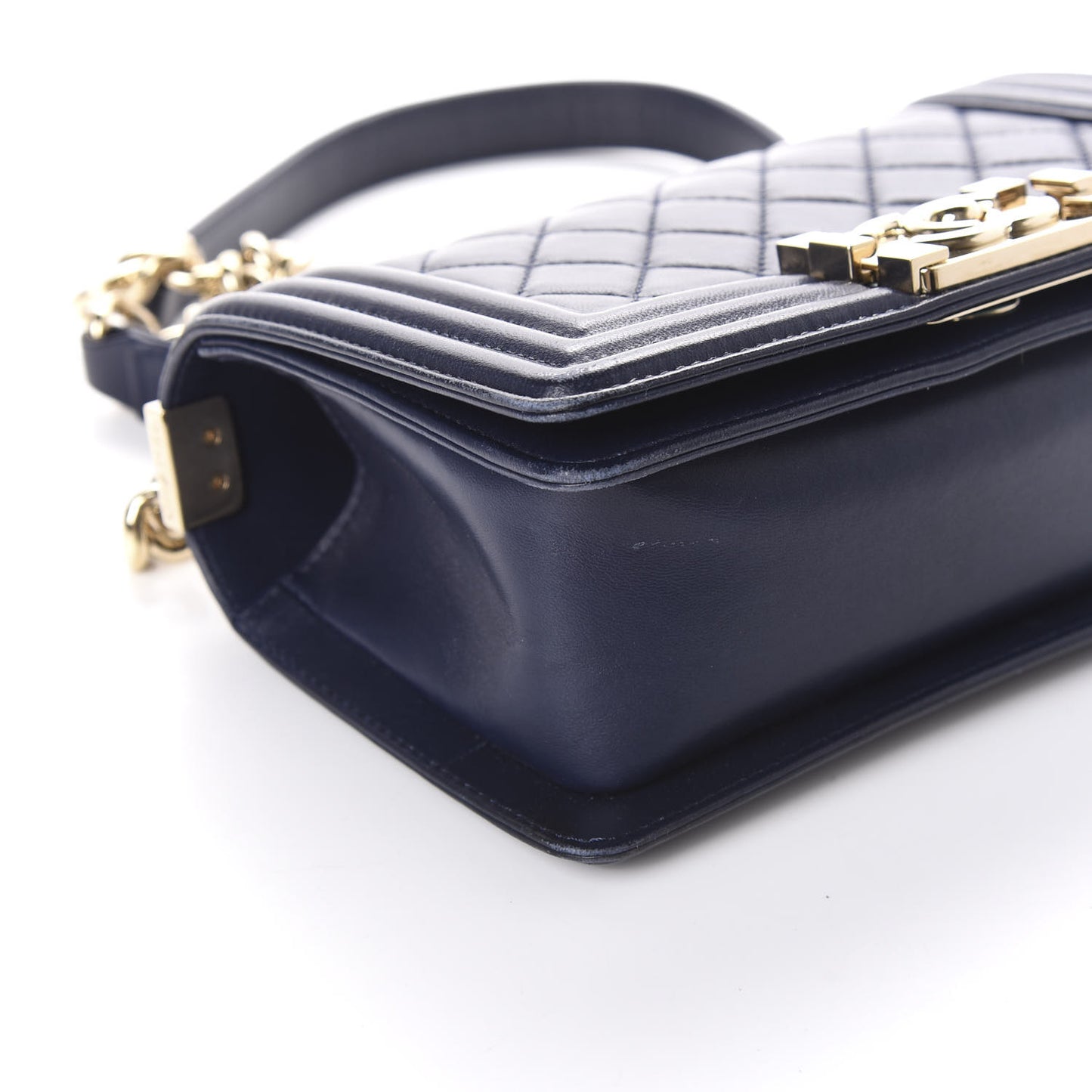 Lambskin Quilted Small Boy Flap Navy