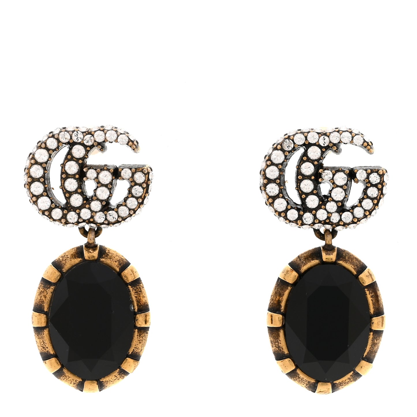 Metal Crystal Double G Drop Earrings Black Gold