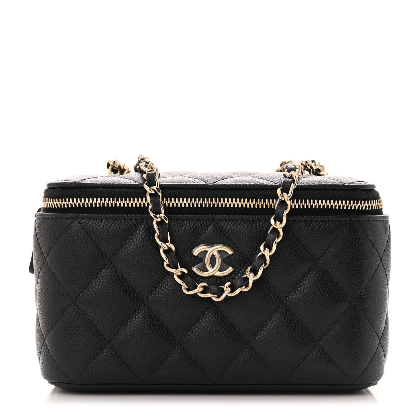 Caviar Quilted Small Tiny CC Vanity Case With Chain Black
