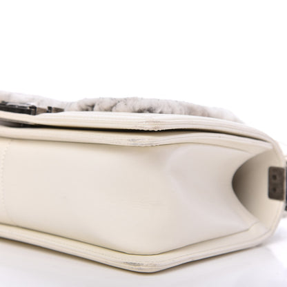 Chanel Fur Calfskin Medium Boy Flap White Silver 7 of 11