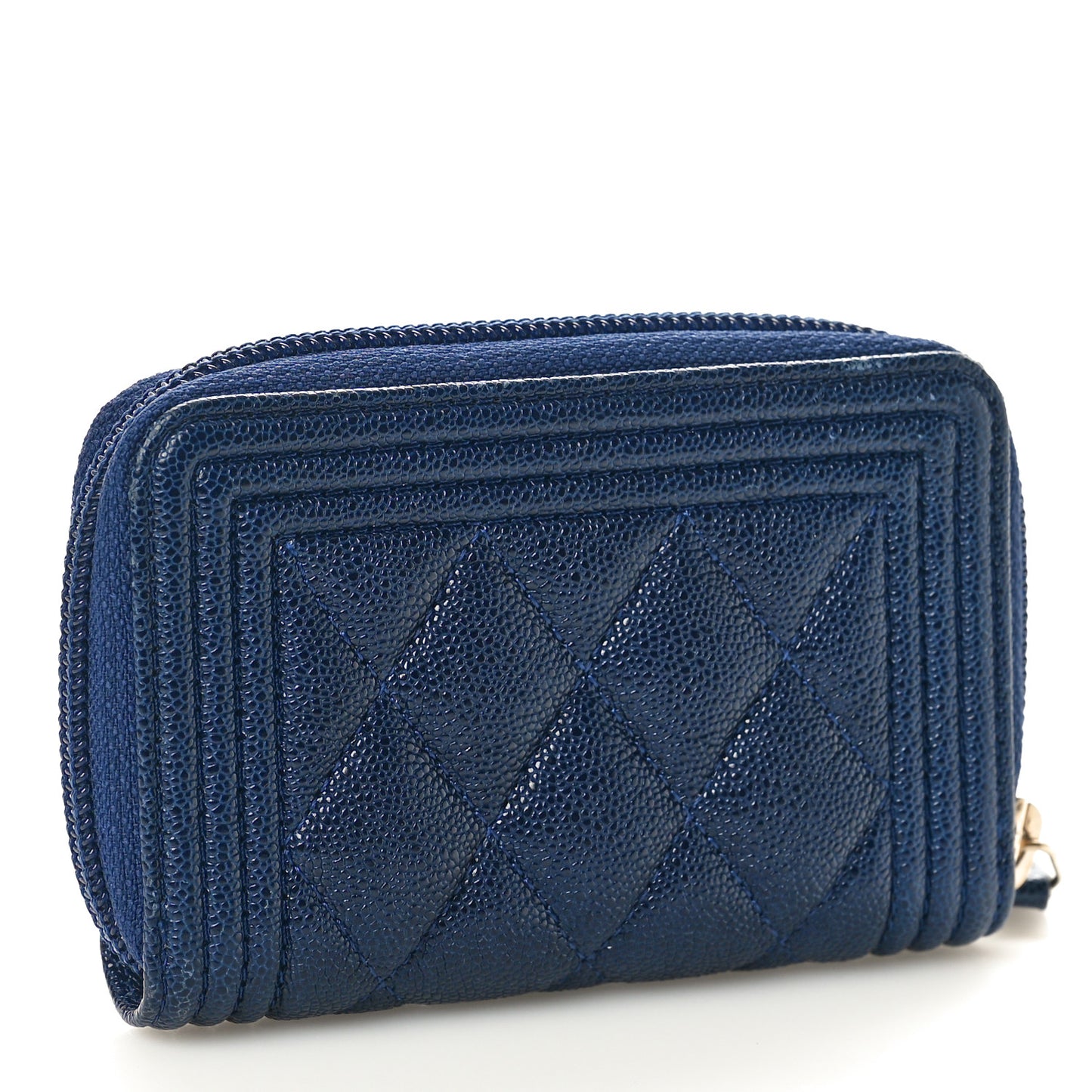 Caviar Quilted Boy Zip Around Coin Purse Wallet Navy Blue