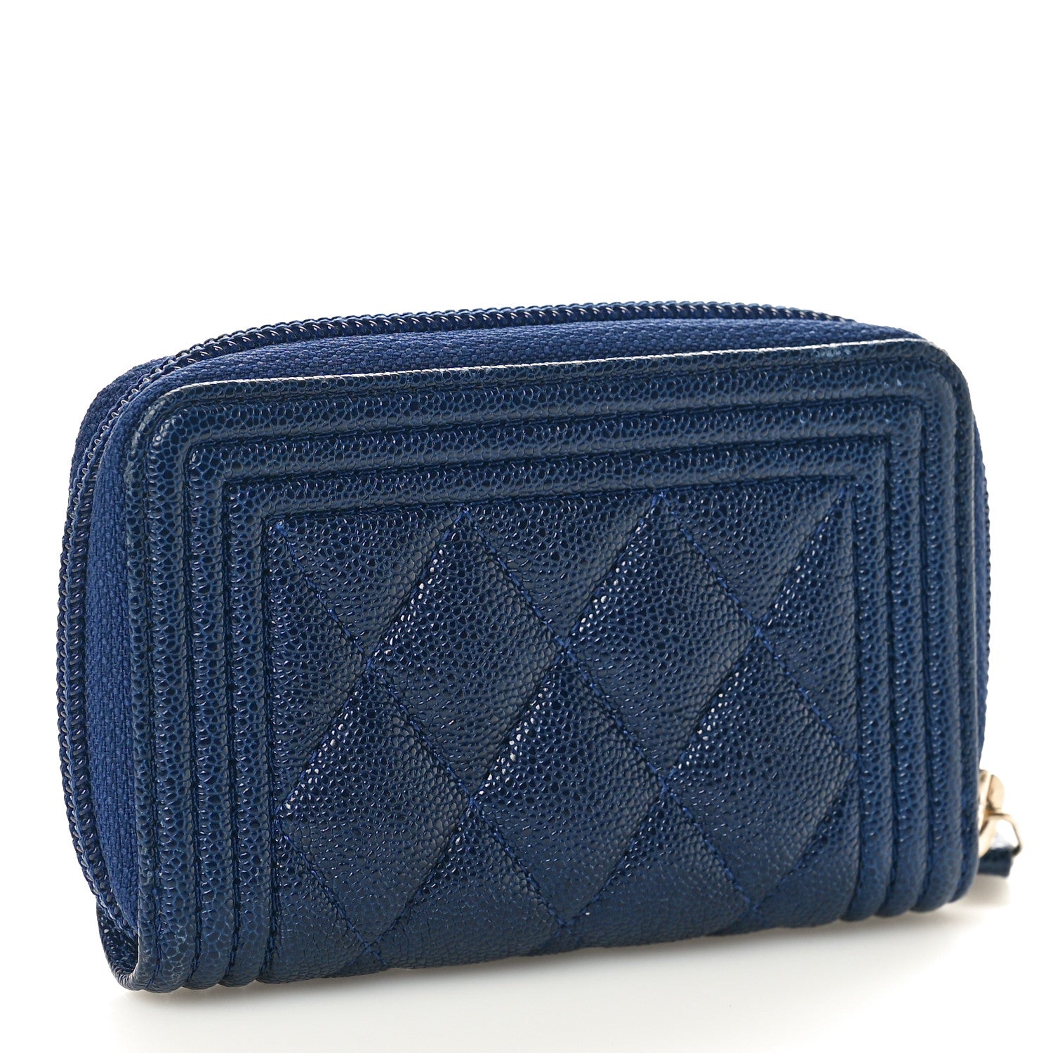 Chanel Caviar Quilted Boy Zip Around Coin Purse Wallet Navy Blue 3 of 10