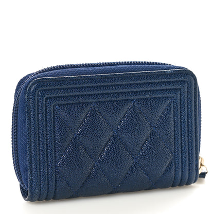 Chanel Caviar Quilted Boy Zip Around Coin Purse Wallet Navy Blue 3 of 10