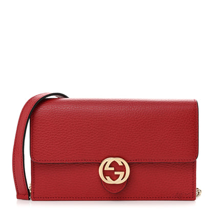 Gucci Dollar Calfskin Interlocking G Chain Wallet Red 1 of 12