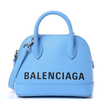 Balenciaga Signature Grained Calfskin Logo XXS Ville Top Handle Bag Baby Blue Black 1 of 10