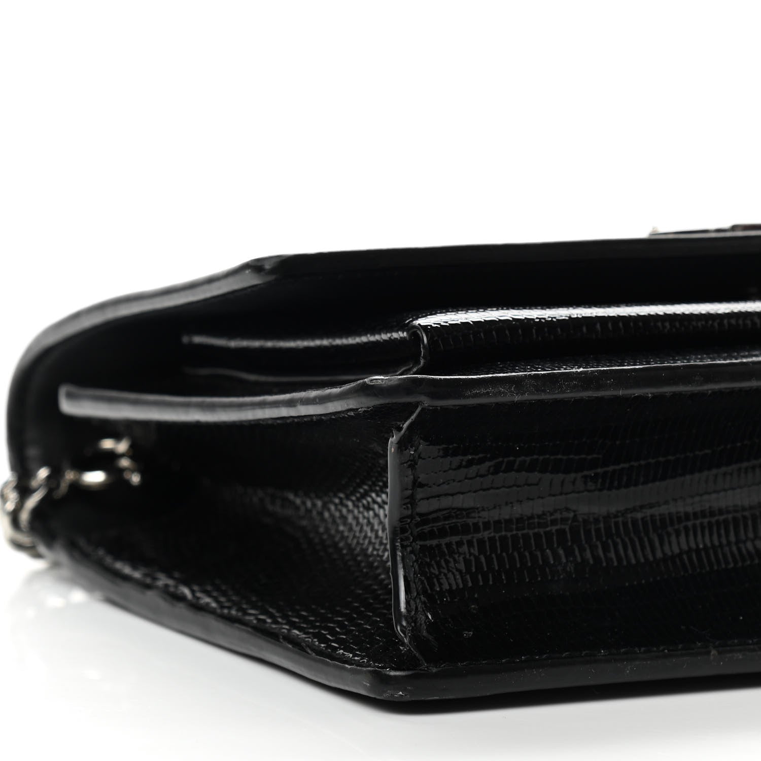 Saint Laurent Calfskin Lizard Embossed Monogram Sunset Chain Wallet Black 8 of 13