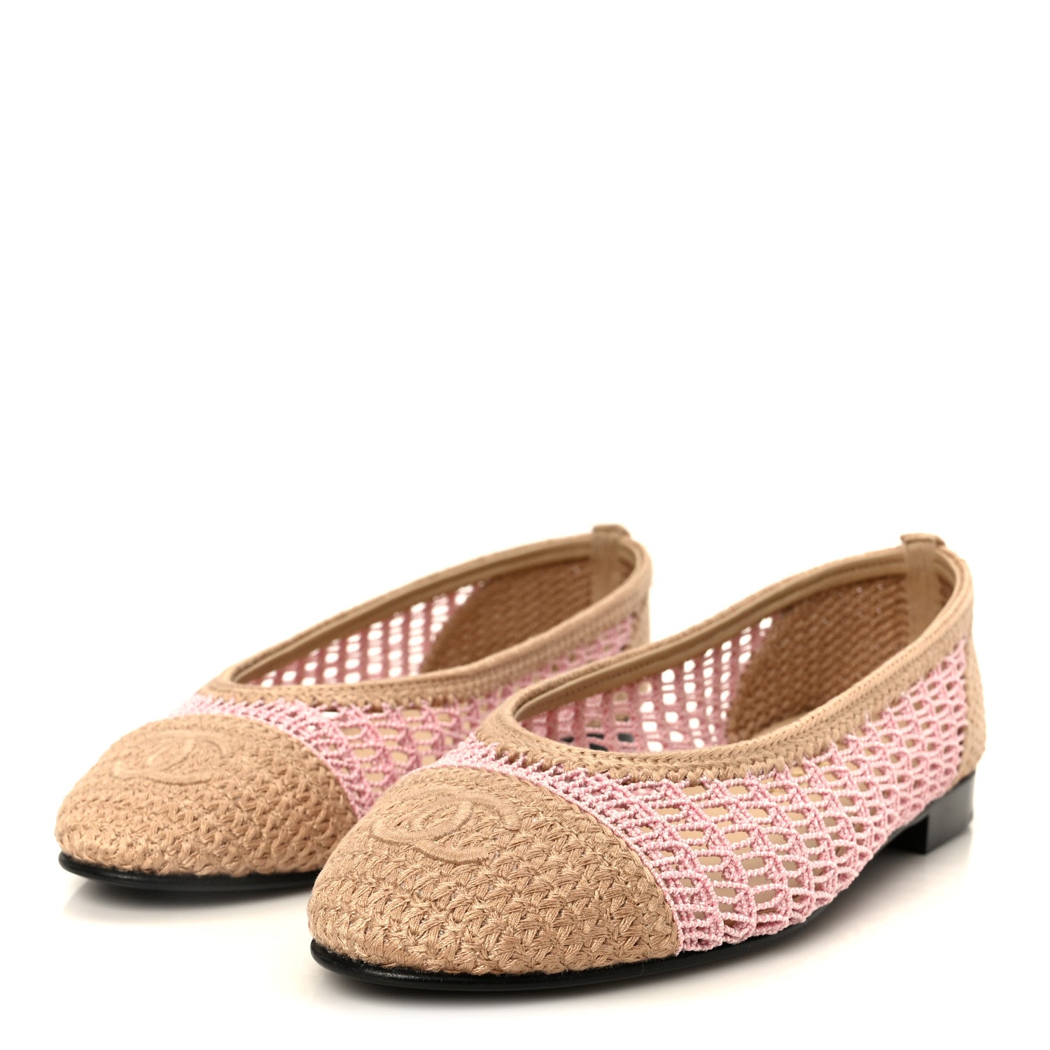 Chanel Raffia Cap Toe Ballerina Flats 36.5 Pink Beige 4 of 10