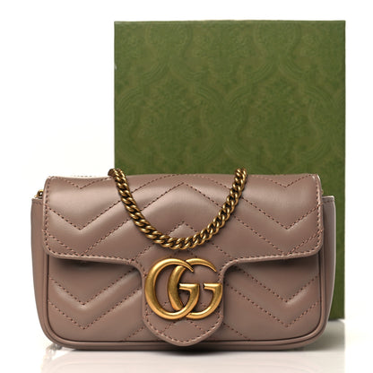 Gucci Calfskin Matelasse Super Mini GG Marmont Shoulder Bag Porcelain Rose 10 of 10