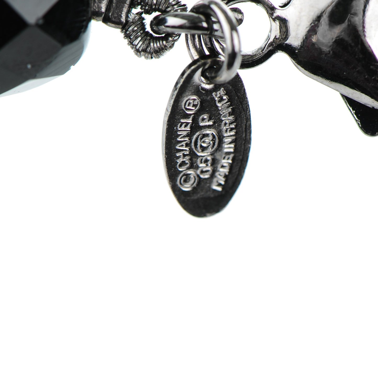 Ruthenium Pearl Beaded CC Lariat Necklace Black