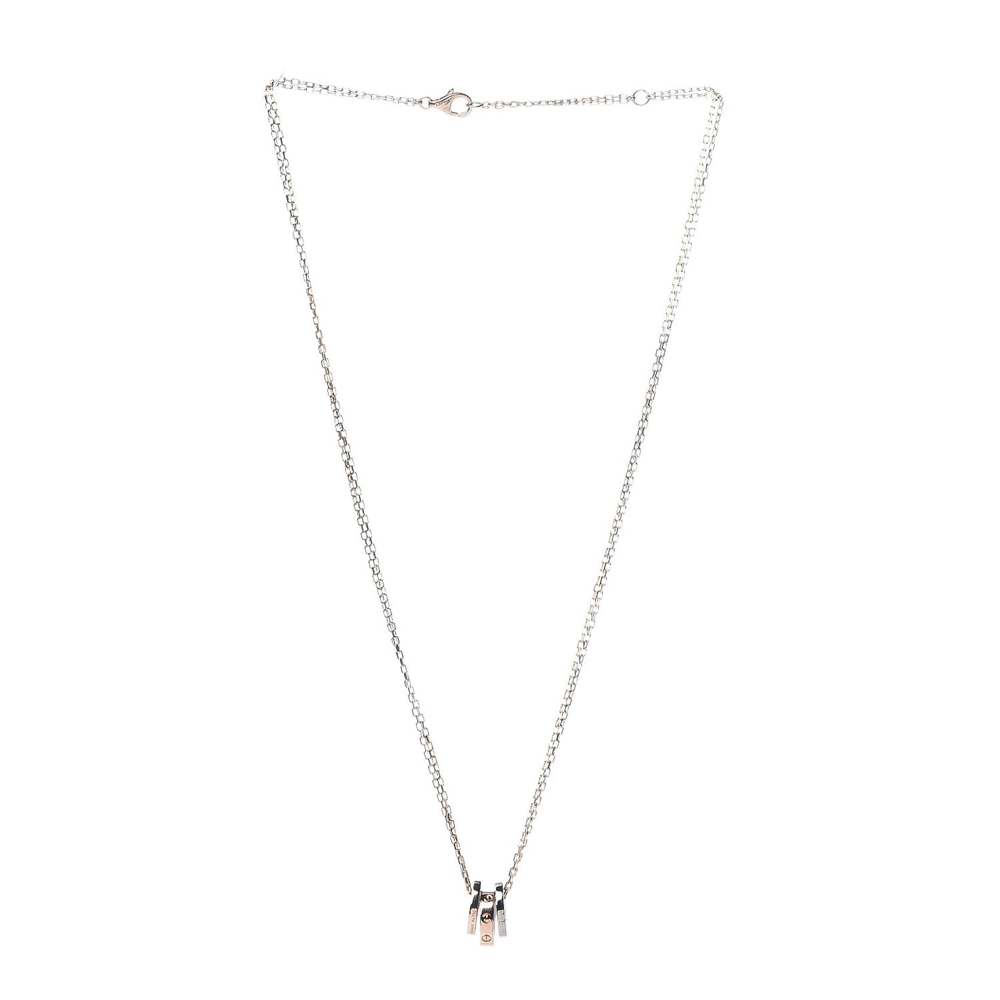 18K White Pink Gold Diamond Three Ring LOVE Pendant Necklace