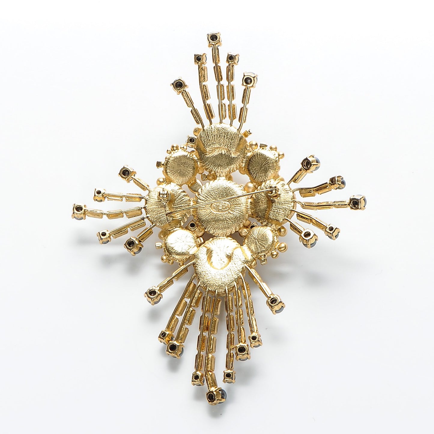 Crystal Poured Glass CC Brooch Black Gold