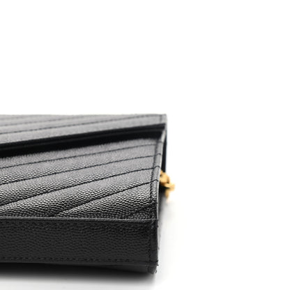 Saint Laurent Grain De Poudre Matelasse Chevron Monogram Chain Wallet Black 8 of 8