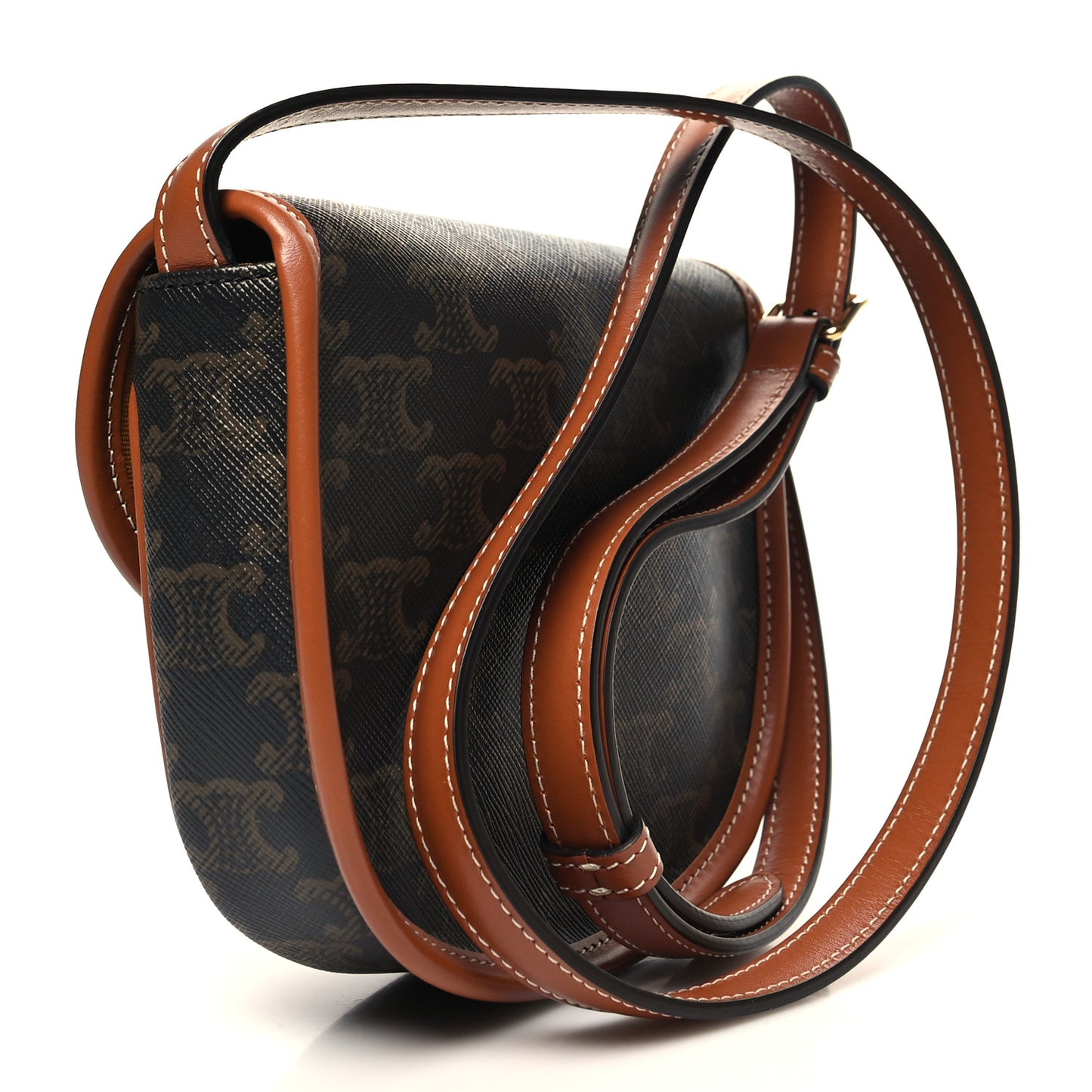 Canvas Calfskin Triomphe Mini Besace Tan
