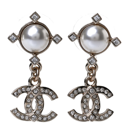 Chanel Crystal Pearl CC Drop Earrings Gold 1 of 5