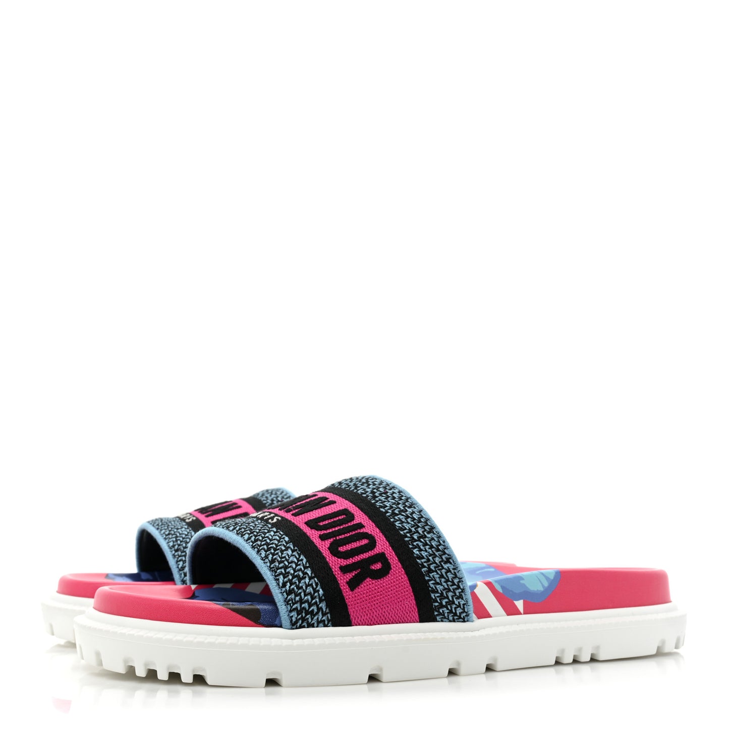 Canvas D-Flower Pop Embroidered Dway 10mm Slide Sandals 38.5 Pink Blue Multicolor