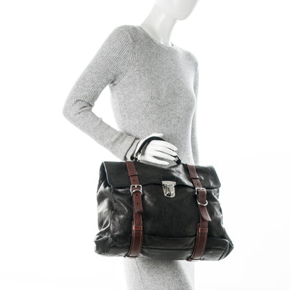 Prada Glace Calf Folding Briefcase Black Teak 2 of 6