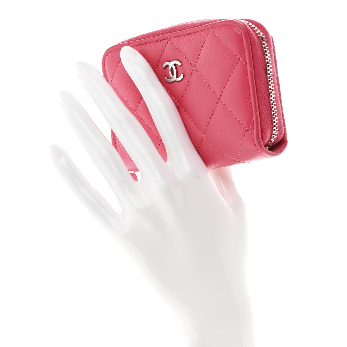 Caviar Quilted Zip Coin Purse Pink