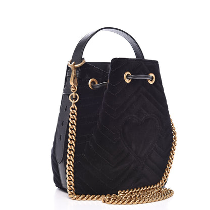 Gucci Velvet Matelasse GG Marmont Bucket Bag Black 3 of 9