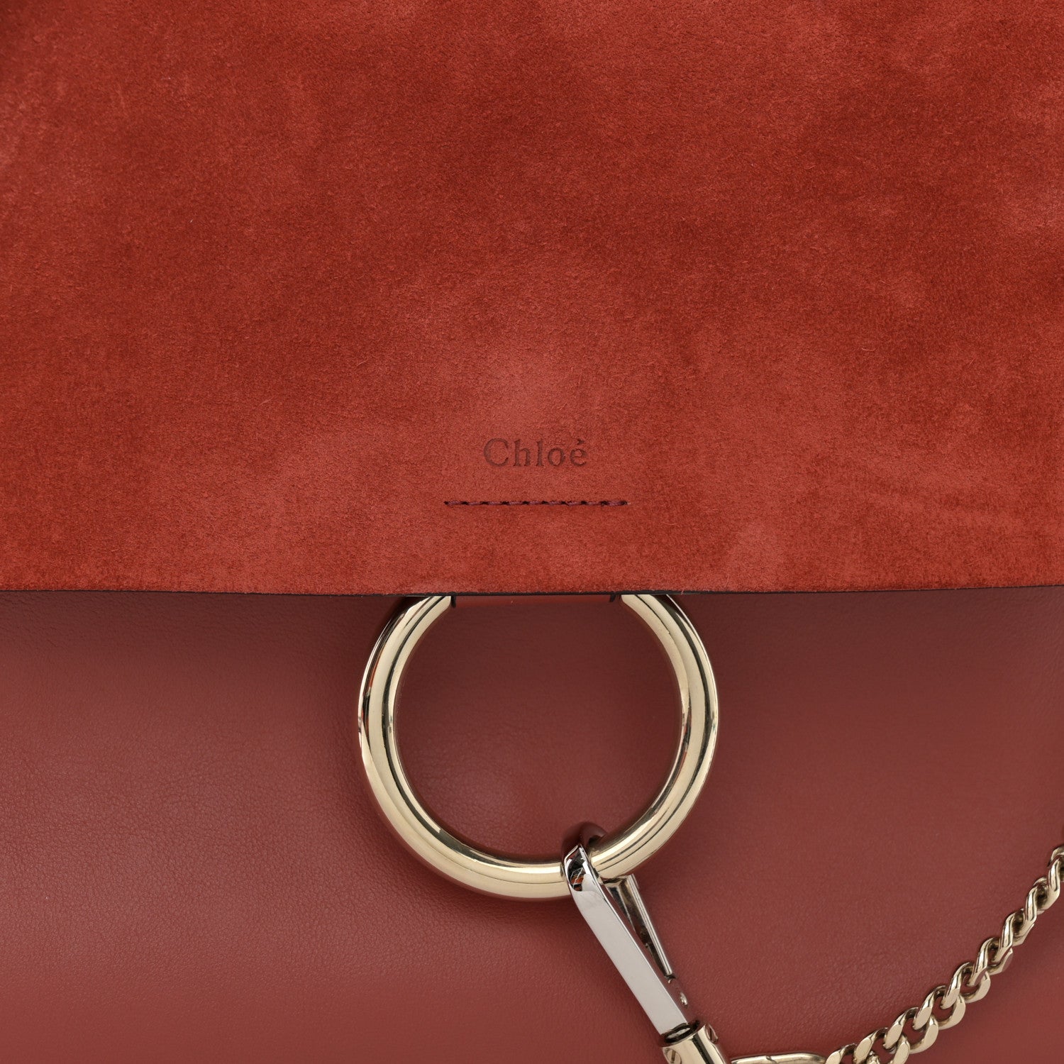 Chloe Calfskin Suede Medium Faye Shoulder Bag Sepia Red 9 of 11