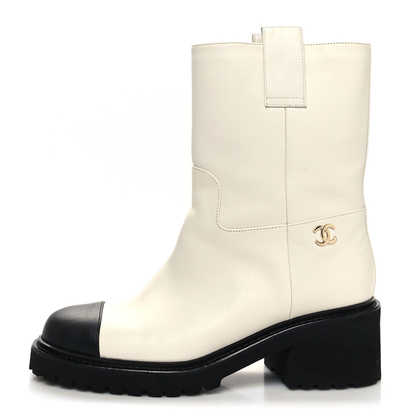 Calfskin CC Ankle Boots 37 White Black