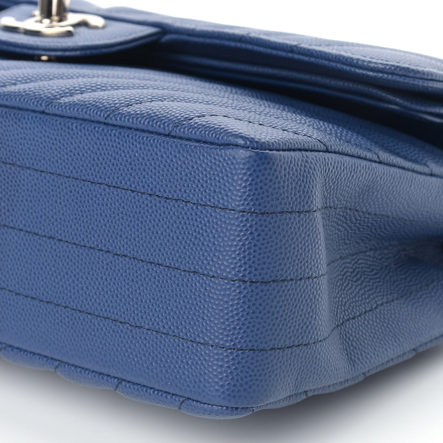 Caviar Chevron Quilted Small Double Flap Blue