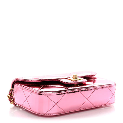 Chanel Mirror Metallic Calfskin Quilted Mini Top Handle Flap Pink 4 of 11