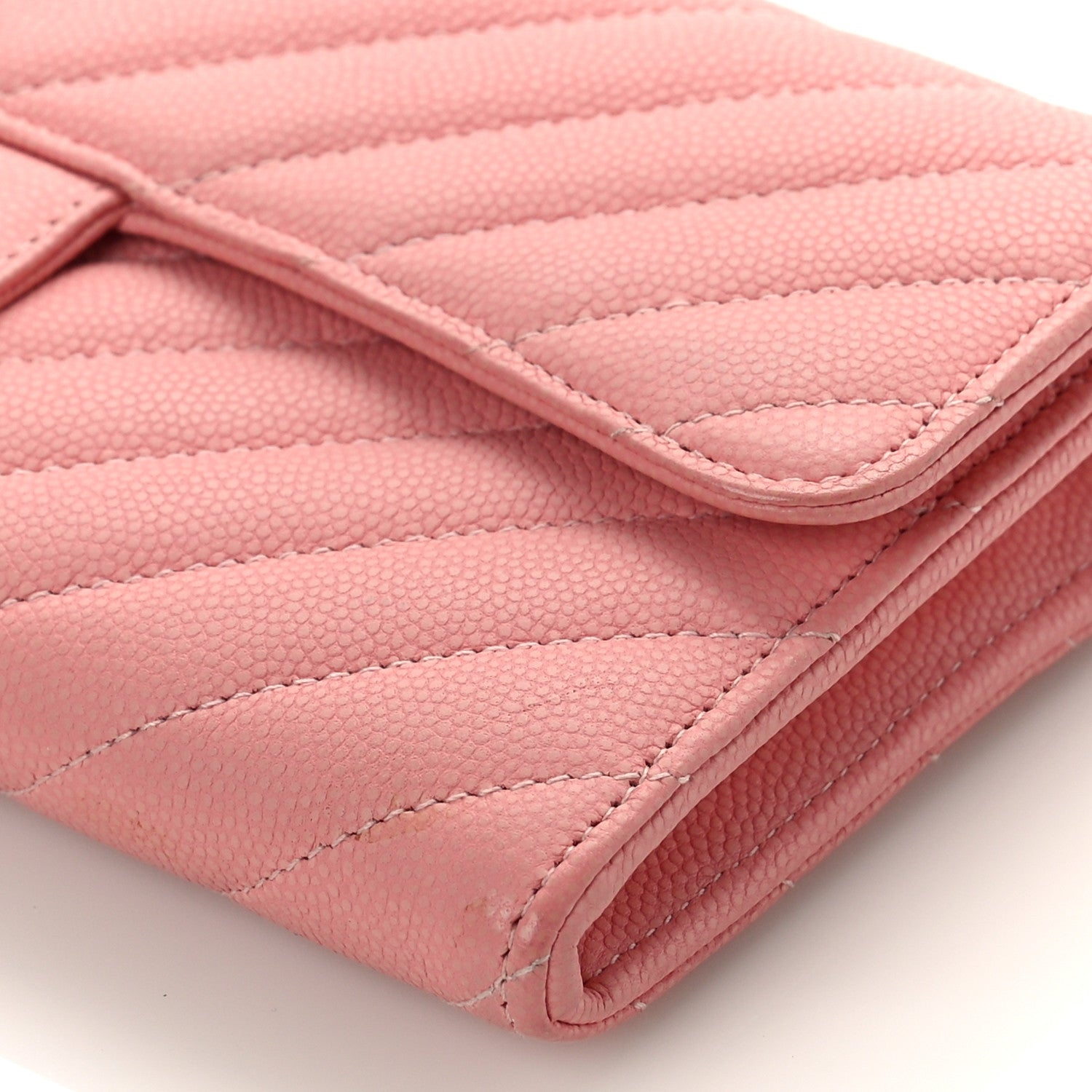 Chanel Caviar Chevron Quilted Large Gusset Flap Wallet Pink 8 of 9