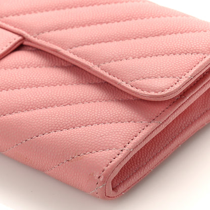 Chanel Caviar Chevron Quilted Large Gusset Flap Wallet Pink 8 of 9