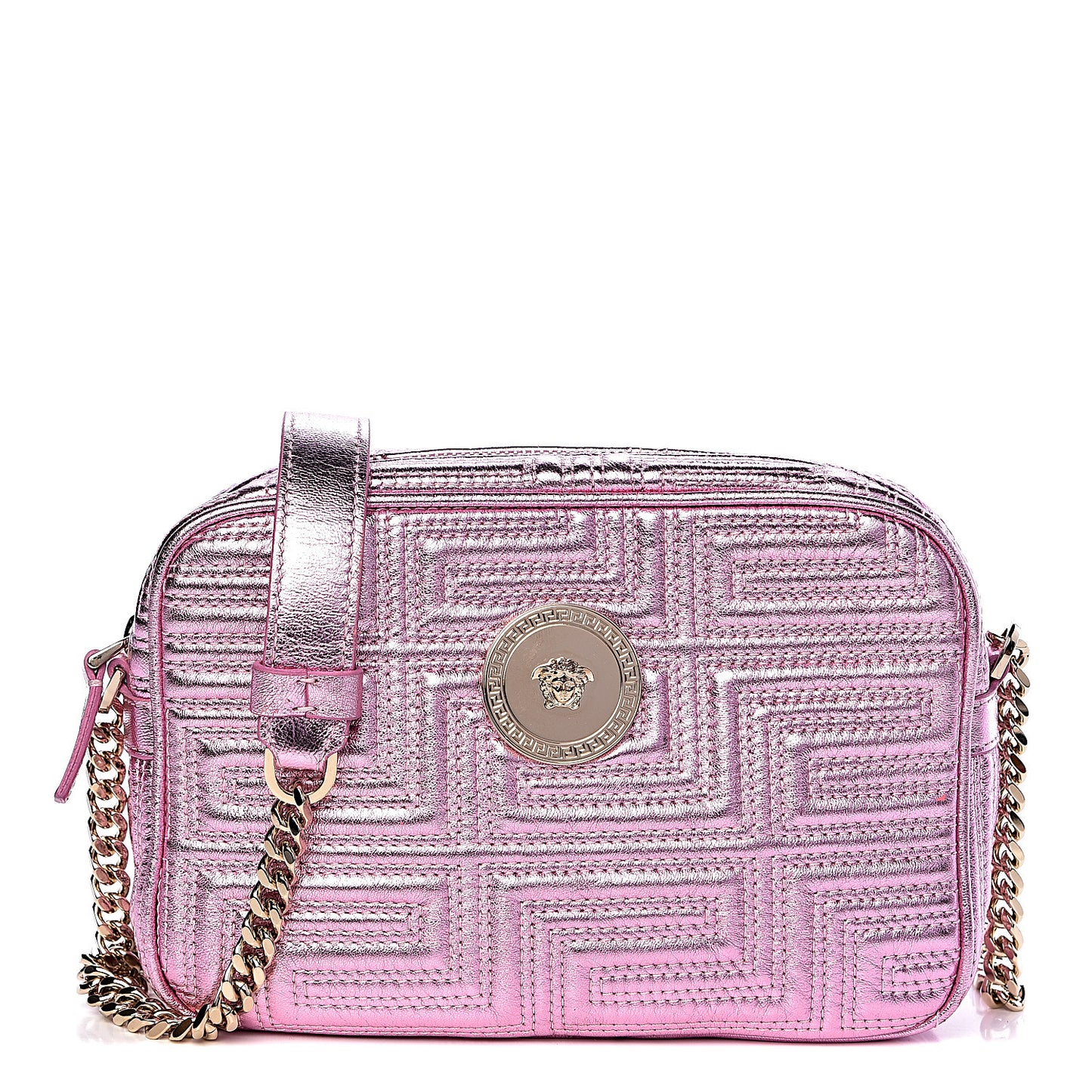 Metallic Nappa Quilted Icon Camera Bag Rosa