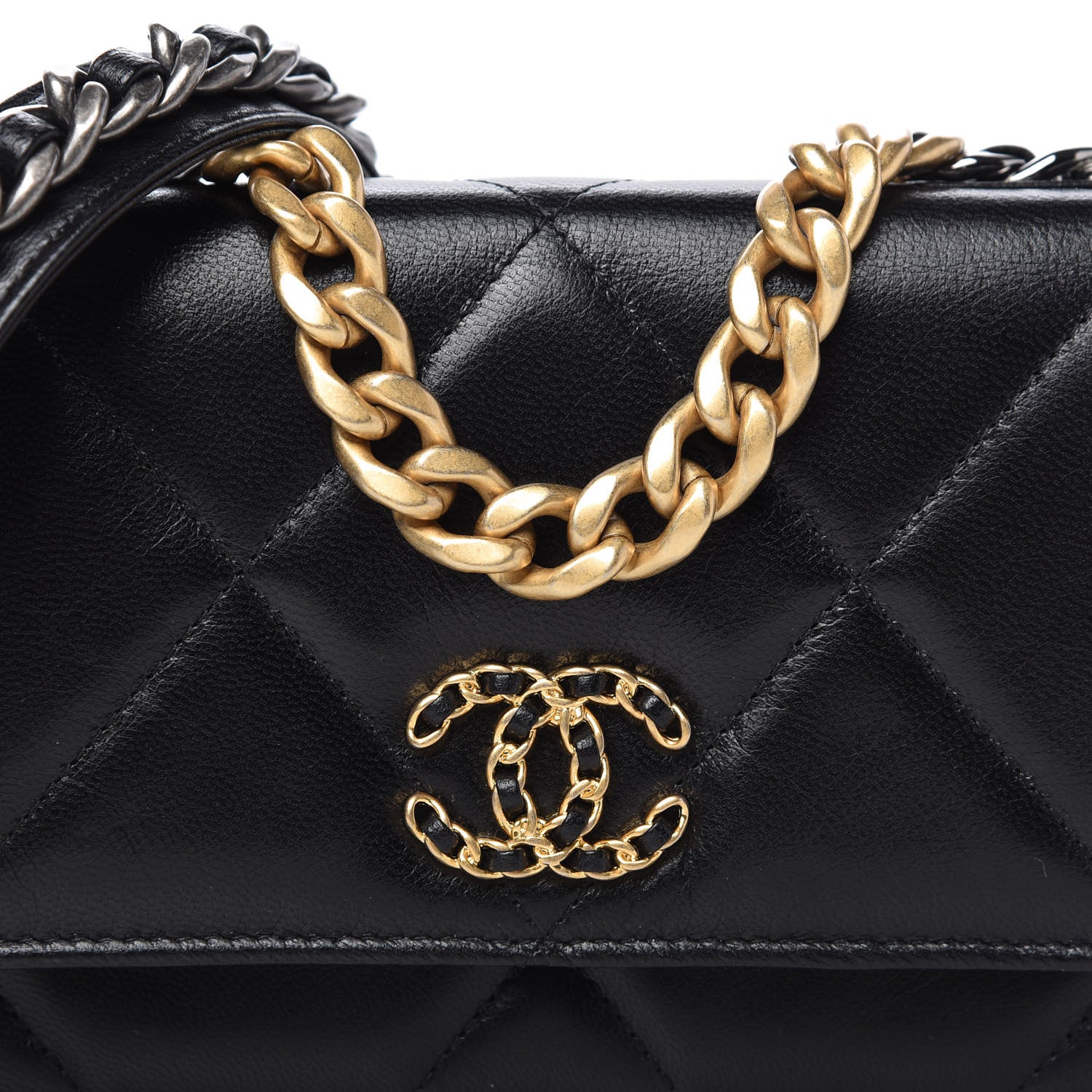 Chanel Shiny Goatskin Quilted Chanel 19 Wallet On Chain WOC Black 11 of 12
