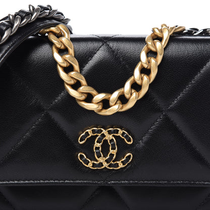 Chanel Shiny Goatskin Quilted Chanel 19 Wallet On Chain WOC Black 11 of 12