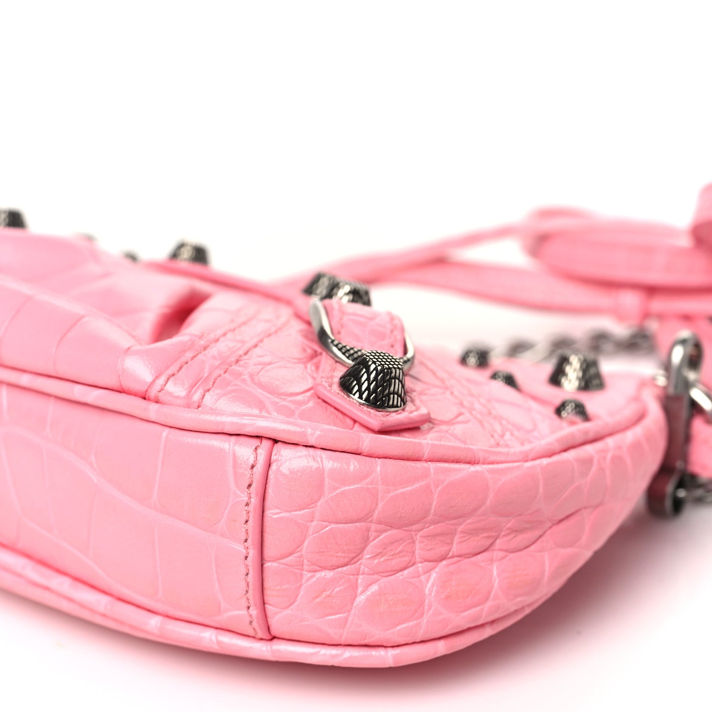 Extra Supple Calfskin Crocodile Embossed Le Cagole Mini Purse With Chain Sweet Pink