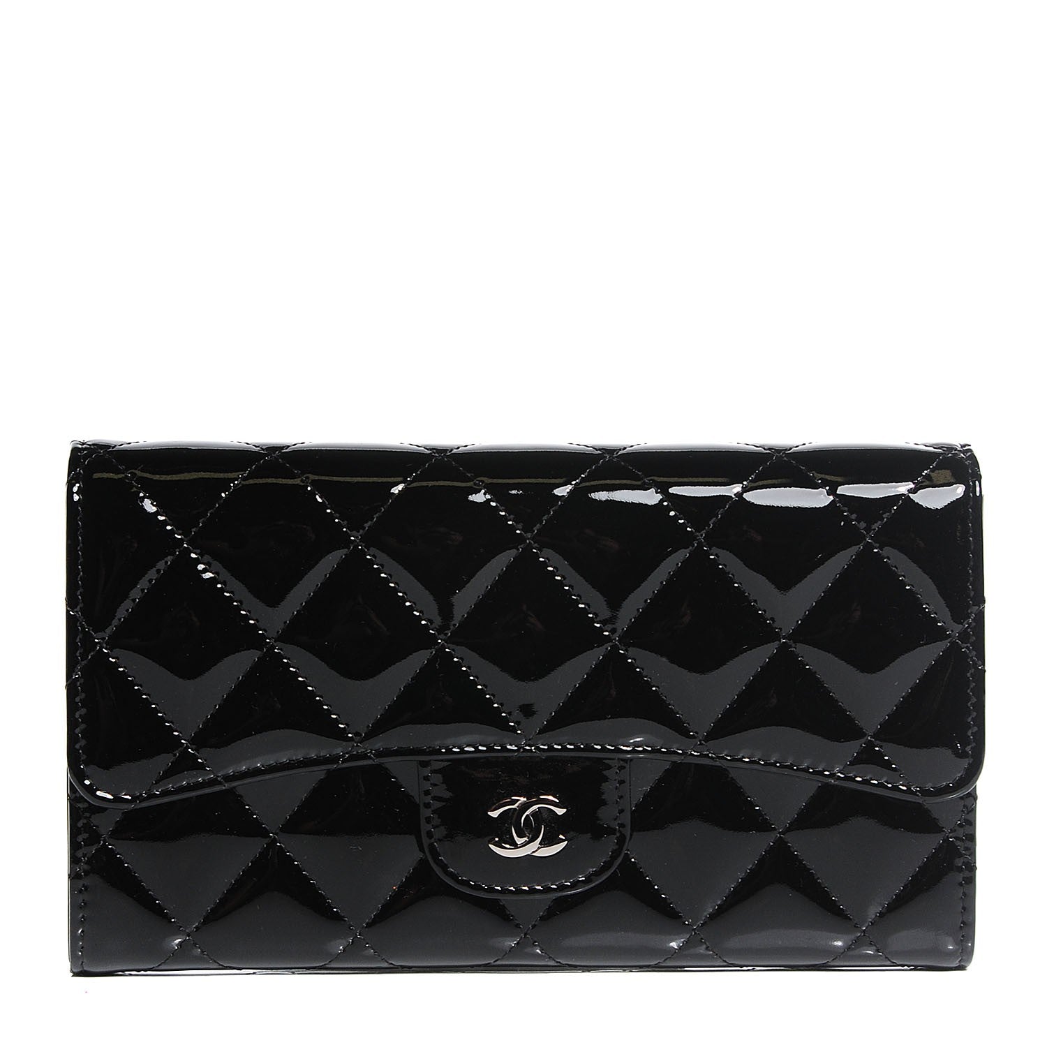 Chanel Patent Calfskin Quilted Large Flap Wallet Black 1 of 7