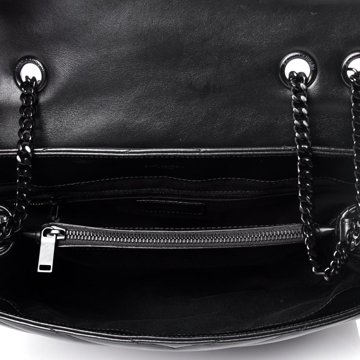 Calfskin Y Quilted Monogram Medium Loulou Chain Satchel Black