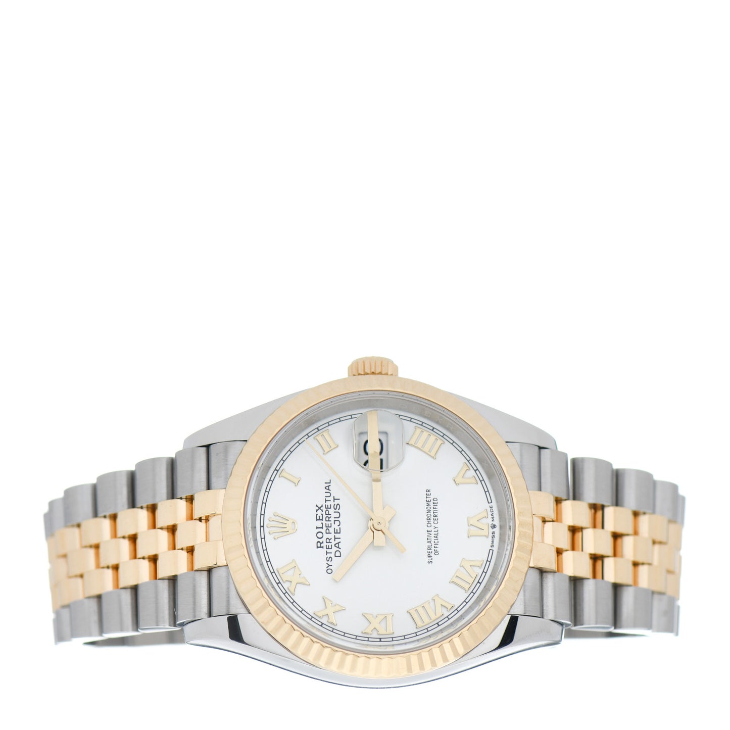 Stainless Steel 18K Yellow Gold 36mm Oyster Perpetual Datejust Watch White Roman 126233