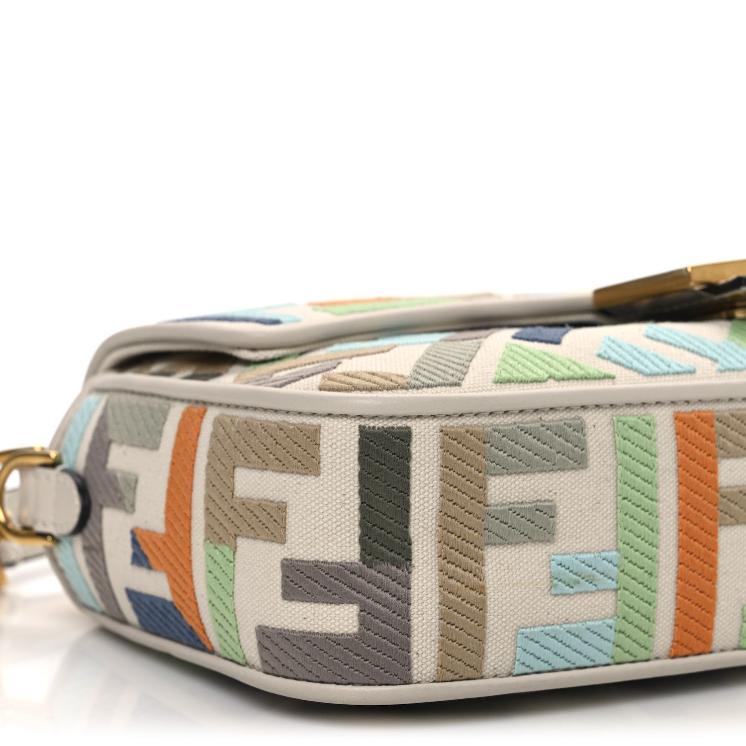 Fendi Canvas Vitello Seta FF Multicolor Embroidered Baguette
