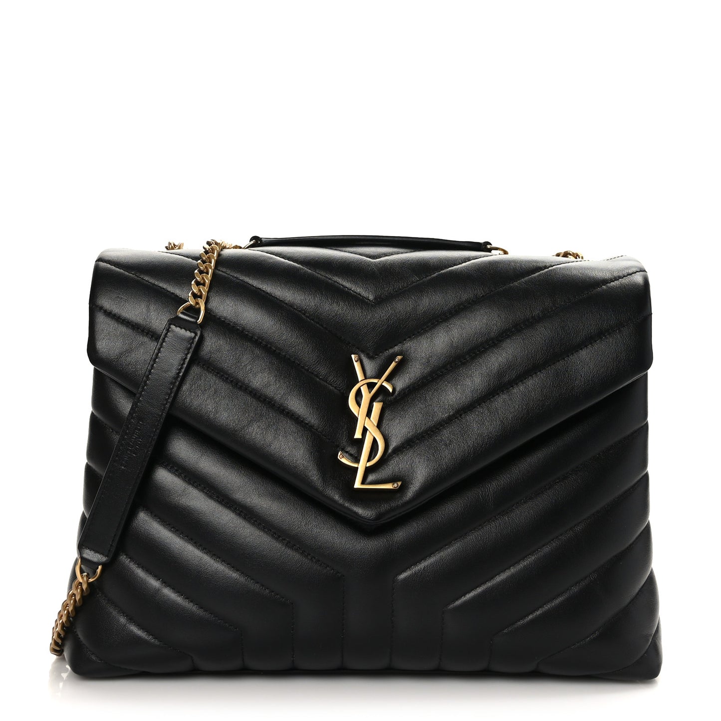 Calfskin Y Quilted Monogram Medium Loulou Chain Satchel Black