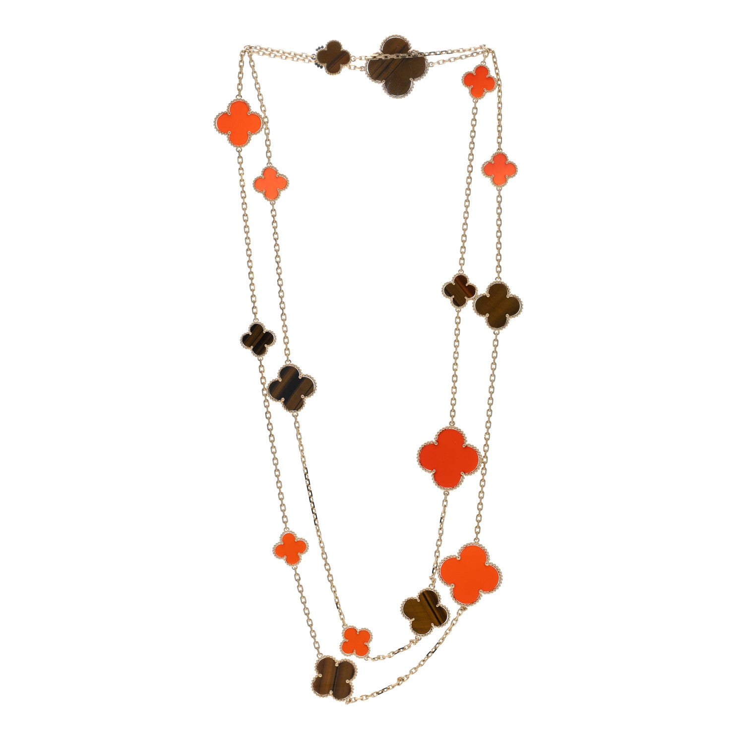 Van Cleef & Arpels 18K Yellow Gold Tiger Eye Carnelian 16 Motifs Magic Alhambra Necklace 2 of 5