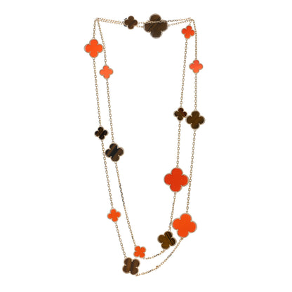 Van Cleef & Arpels 18K Yellow Gold Tiger Eye Carnelian 16 Motifs Magic Alhambra Necklace 2 of 5
