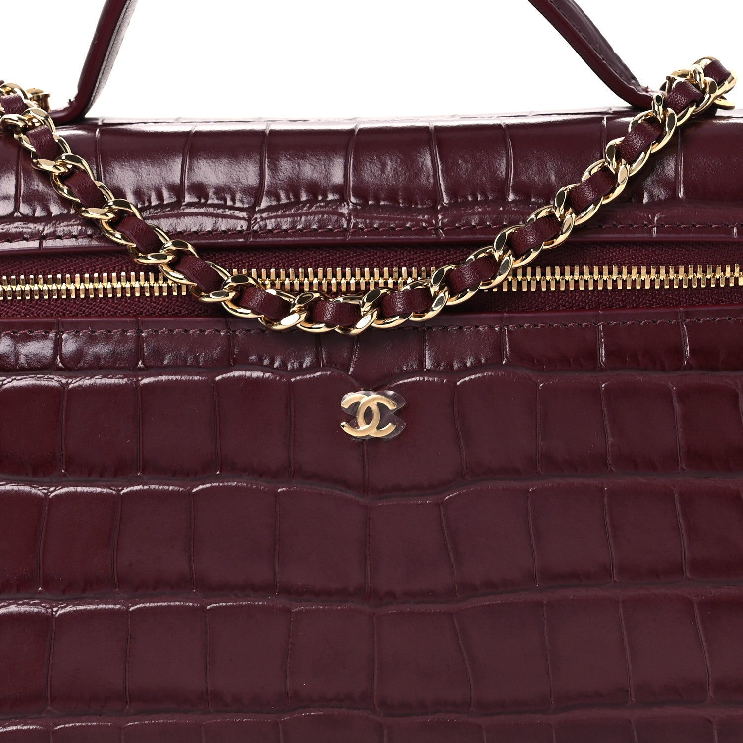 Chanel Calfskin Crocodile Embossed Top Handle Vanity Case With Chain  Burgundy 8 of 12