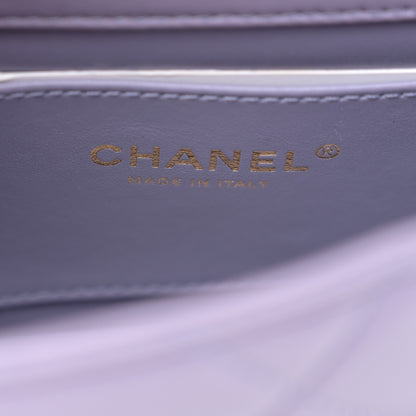 Chanel Shiny Lambskin Quilted Mini Pearl Logo Flap Light Purple 6 of 11
