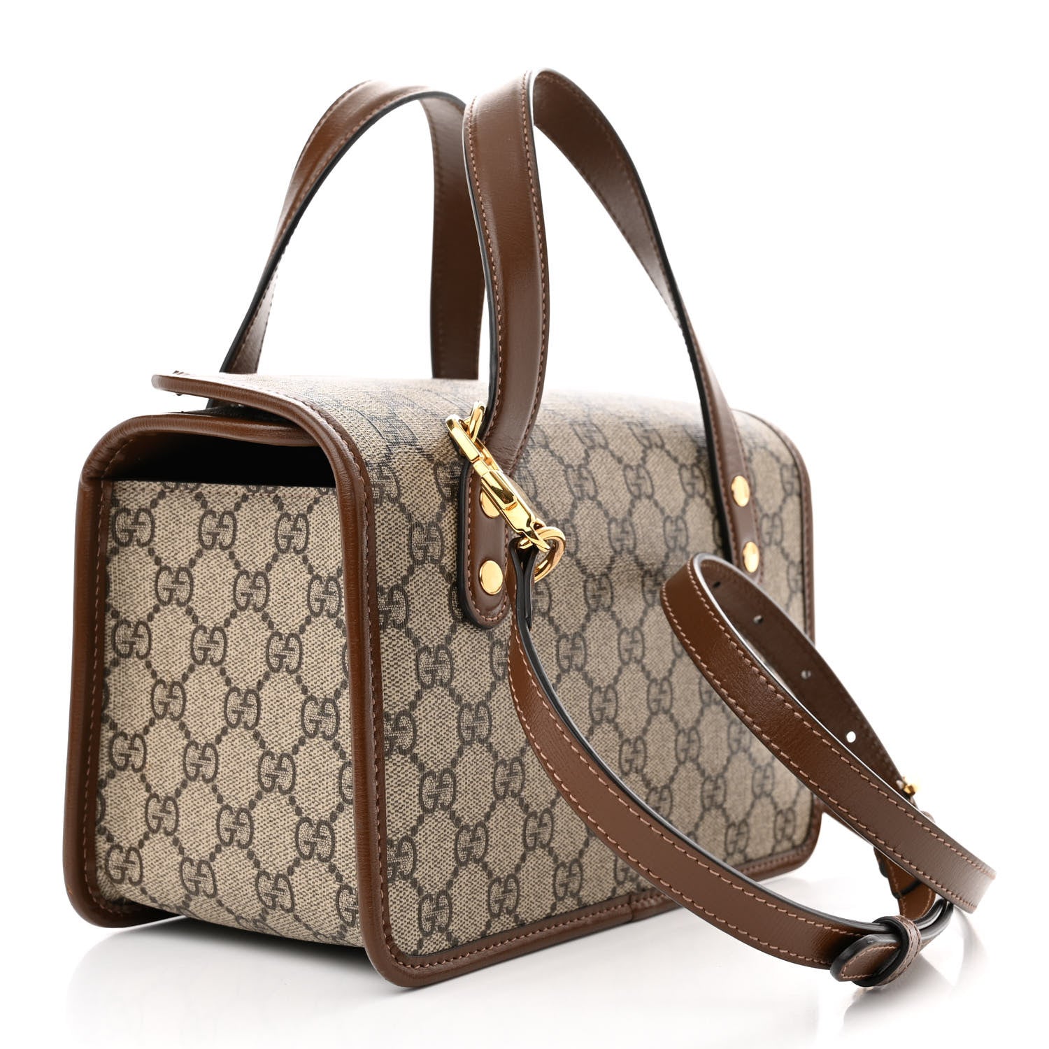 Gucci GG Supreme Monogram Azalea Calfskin Mini Horsebit 1955 Foldover Top Handle Bag Beige Ebony Brown Sugar 3 of 11