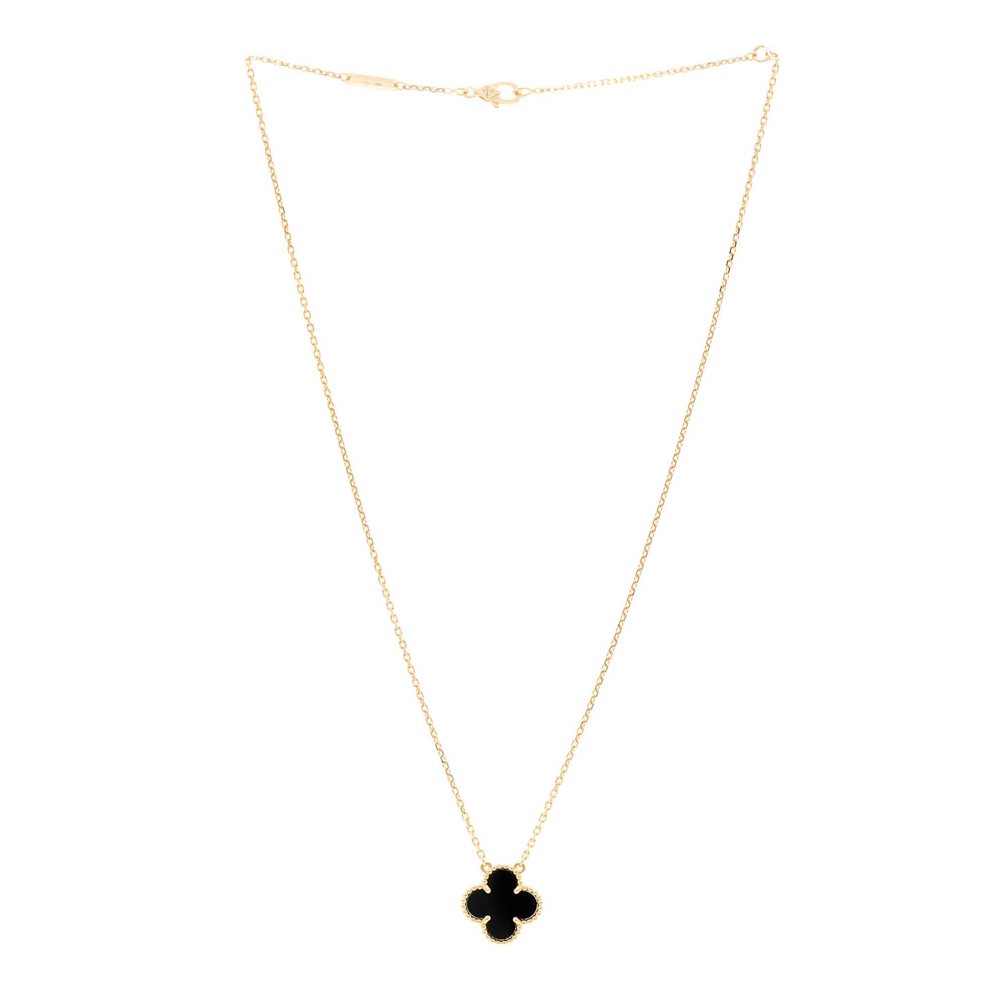 18K Yellow Gold Black Onyx Vintage Alhambra Pendant Necklace