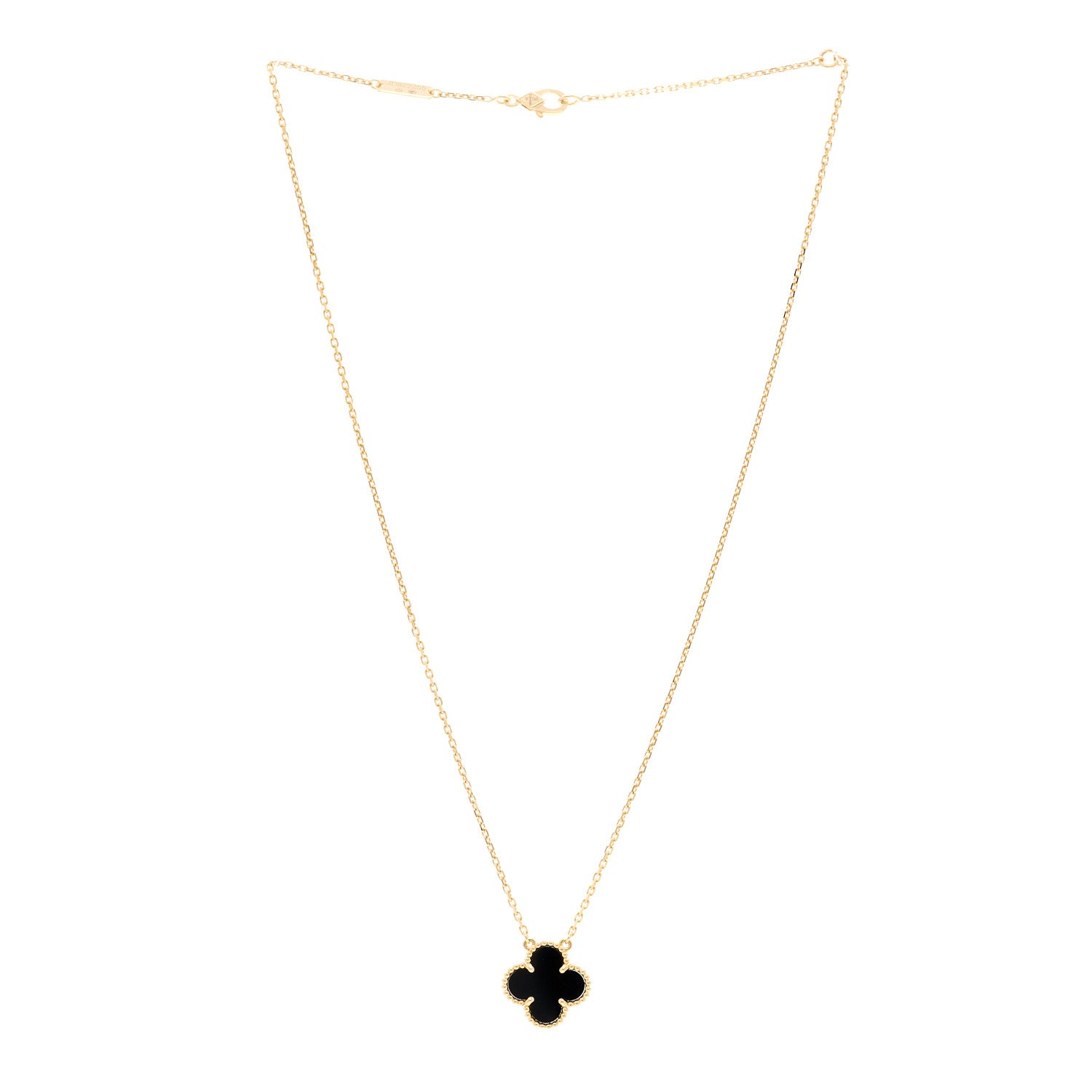 Van Cleef & Arpels 18K Yellow Gold Black Onyx Vintage Alhambra Pendant Necklace 3 of 5