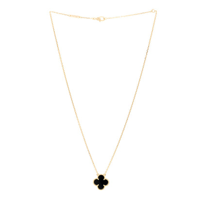 Van Cleef & Arpels 18K Yellow Gold Black Onyx Vintage Alhambra Pendant Necklace 3 of 5