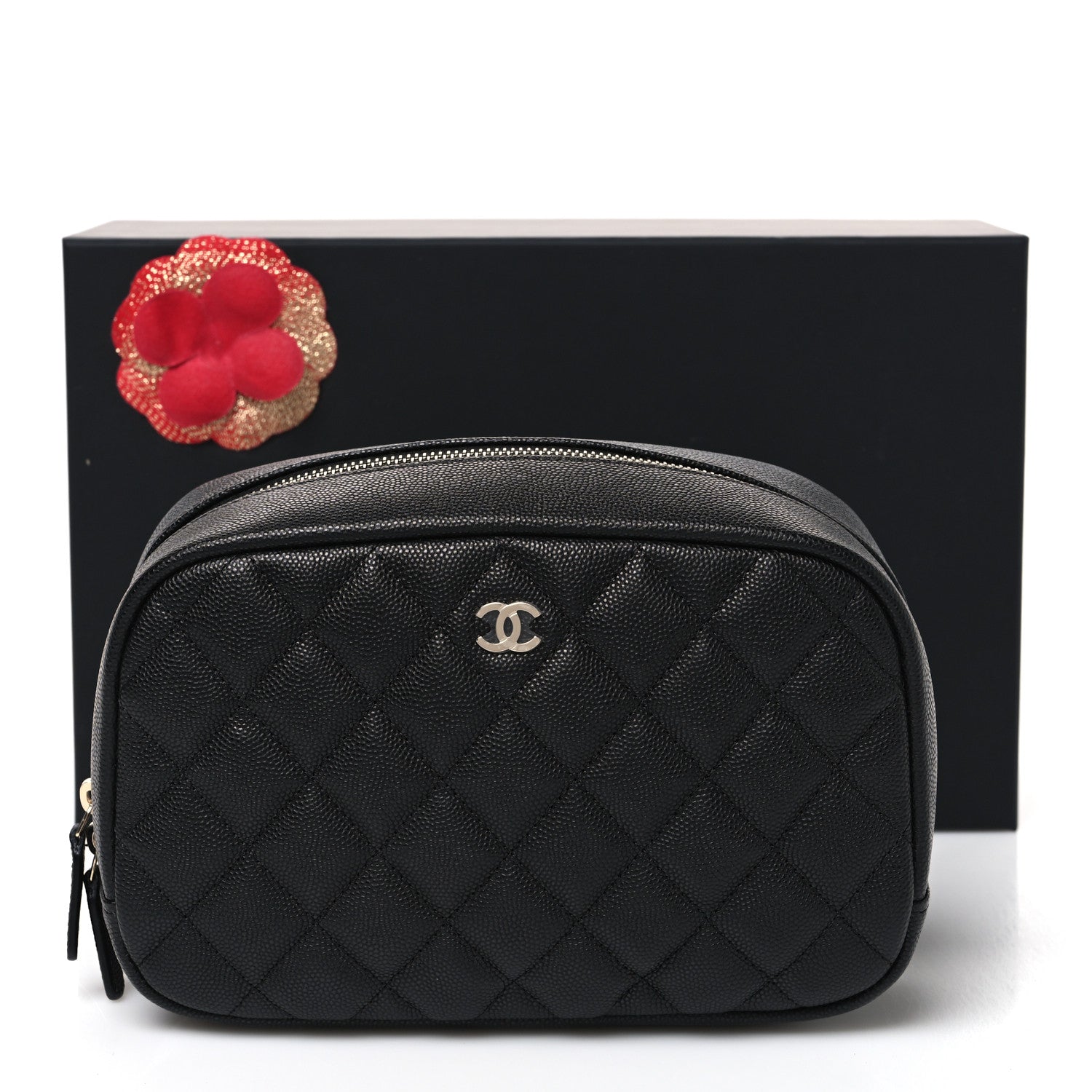 Chanel Caviar Quilted Medium Curvy Pouch Cosmetic Case Black 8 of 8