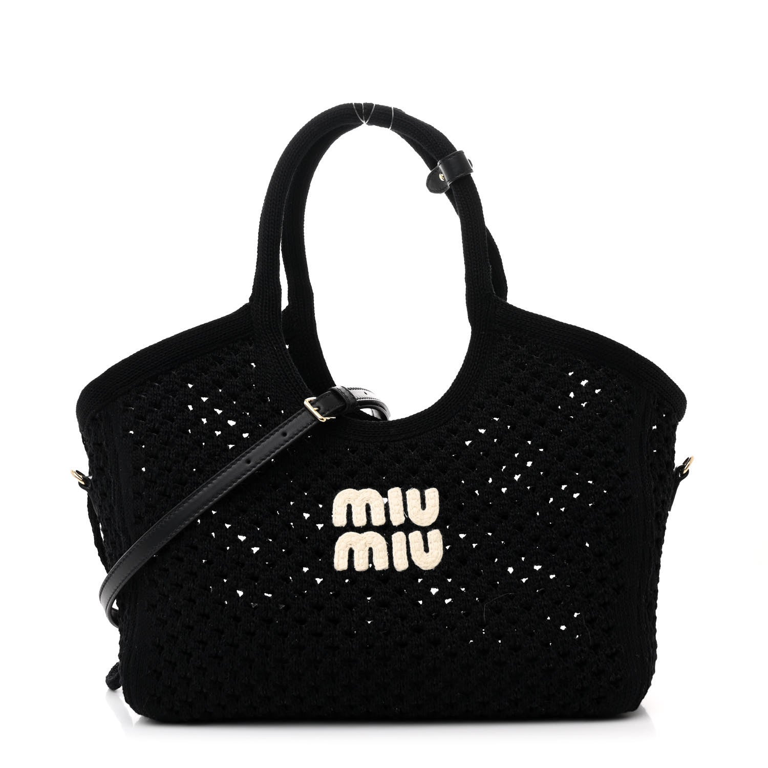 Miu Miu Cotton Mesh Ivy Tote Black White 1 of 11